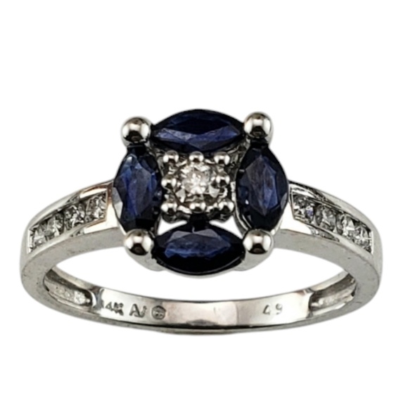 14 Karat White Gold Sapphire and Diamond Ring Size 7 #20034 - Picture 1 of 8